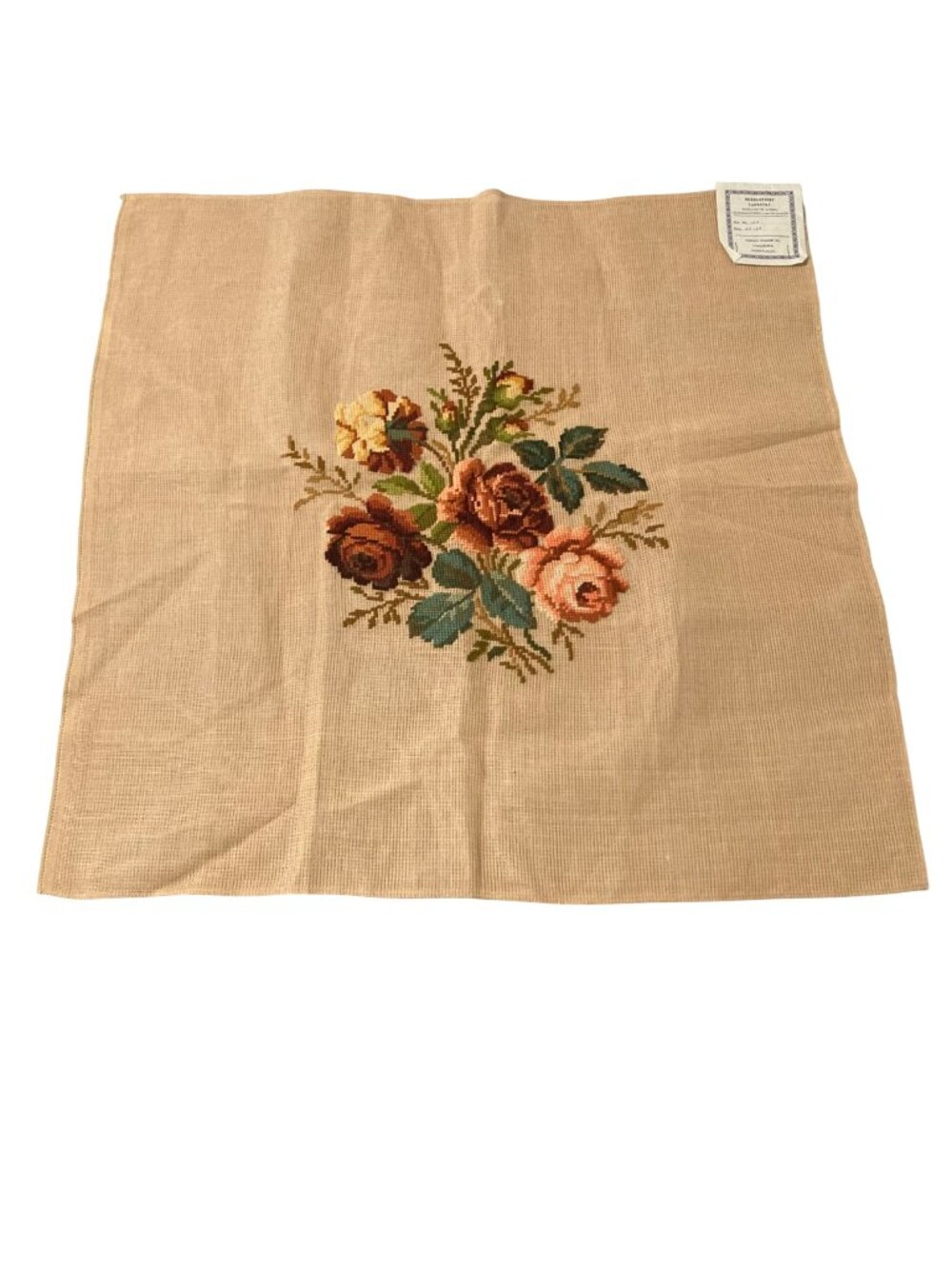Vintage Madeira Needlepoint Tapestry Canvas Floral Bouquet Preworked 27x27